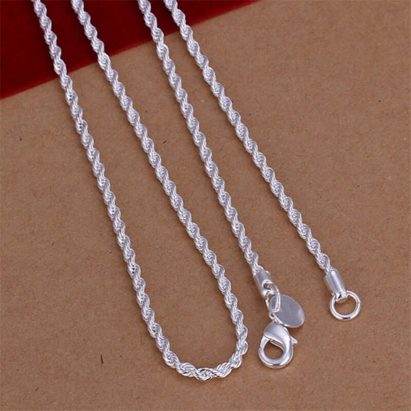Twist Rope chain in silver, showcasing a beautiful braided design and high-quality craftsmanship.