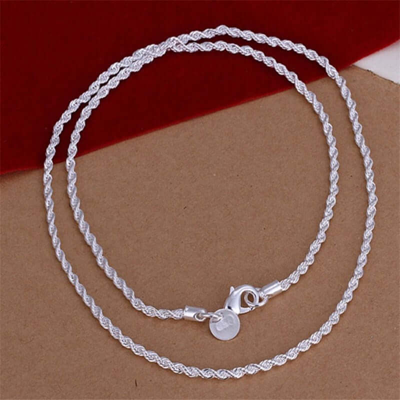 Twist Rope chain in silver color, showcasing intricate wave design, perfect for fashion women.