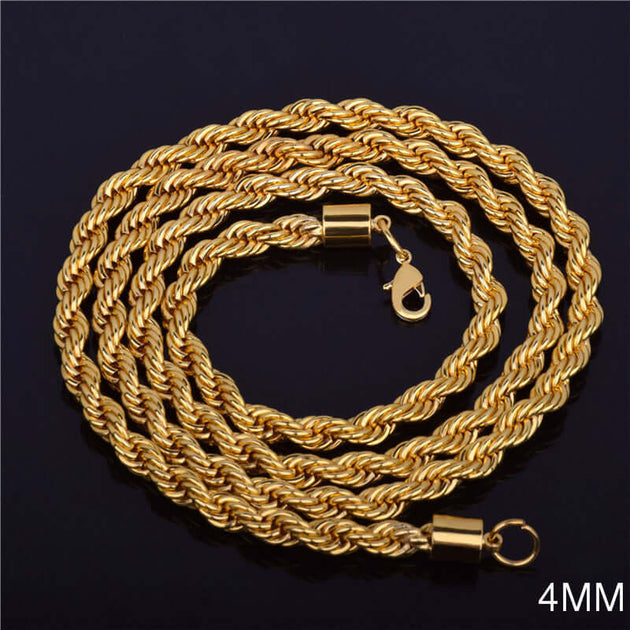 Twist Rope chain in gold color, showcasing its beautiful wave design and high-quality craftsmanship.