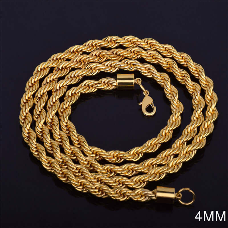 Twist Rope chain in gold color, showcasing its beautiful wave design and high-quality craftsmanship.