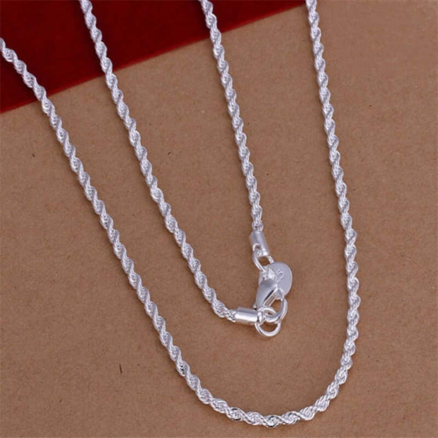 Twist Rope chain in silver color showcasing a stylish and high-quality design for fashionable women.